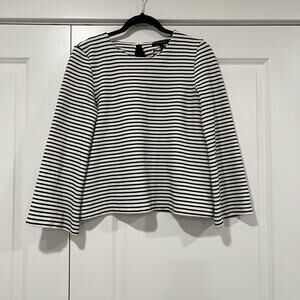 Banana Republic Women's Long‎ Sleeve White Black Stripes Bow Size Small